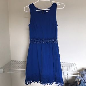 Cobalt Blue Dress With Lace Panel And Trim
